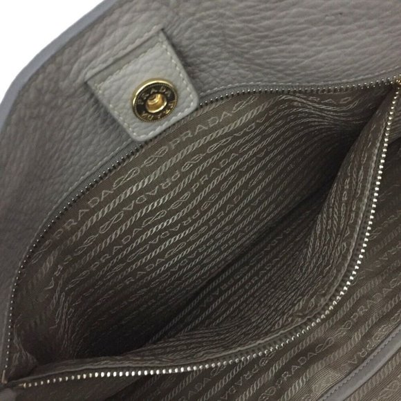 147304E V Prada Shoulder Bag Logo Plate Beige Leather 2way - Picture 9 of 11